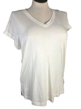 Banana Republic Womens White V-Neck Short Sleeve T-Shirt Soft Cotton Modal Blend